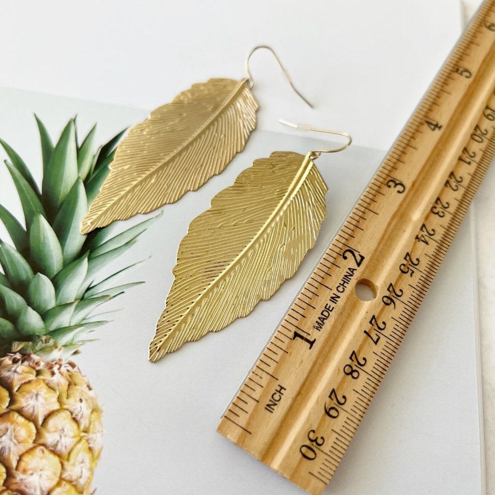 Gold Leaf French Hook Drop Earrings - Picture 4 of 4